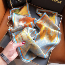 Forest oil painting silk scarf female mulberry silk spring and autumn foreign style all-match long double-layer double-sided silk scarf streamer