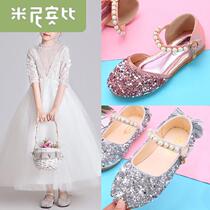 Girls Princess shoes flash childrens Baotou sandals silver dress shoes soft soles shoes piano watch show show Flower Boy
