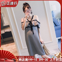 Pregnant Women summer suit out plaid summer thin 2021 new belly cover does not show Chiffon dress