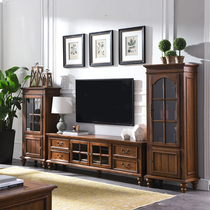 American floor cabinet Full solid wood TV cabinet European ash wood furniture small apartment living room coffee table TV cabinet combination