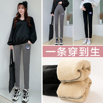 Pregnant womens pants autumn and winter wear fashion plus velvet thickened pregnant womens leggings autumn and winter northeast cotton pants winter sports pants