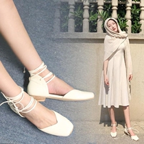 2021 New retro fairy wind ballet shoes strap flat Mary Jane shoes hollow sandals female summer flat bottom