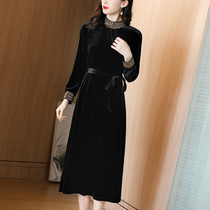 Velvet dress new womens high-end fashion temperament autumn and winter gold velvet annual meeting base skirt noble foreign style