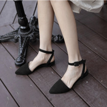 Korean version of 2021 New pointed flat single shoes shallow suede Spring Summer Lady Bag head Joker one word buckle sandals women