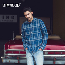 Simwood Jianmu mens clothing 2021 autumn new European and American casual long-sleeved plaid shirt mens denim shirt