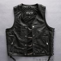 Real leather waistcoat male adjustable tightness steel zipped locomotive waistcoat hale thickened hew leather vest male