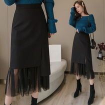 Black mesh yarn half body dress Women in length 2020 new autumn and winter Fashion temperament skirt Hip Irregular Step Skirt