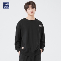 Hanska black sweatshirt mens crewneck loose personality print top Spring 2022 teen trend coat