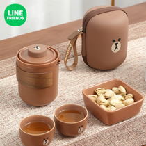 Line Brown Bear Cartoon Ceramic Portable Tea Set One Pot of 2 Gongfu Tea suit Quick Guest Cup Outdoor Travel Package