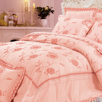 Yida home textile seven-piece cotton cotton combed satin embroidery pink bedding wedding