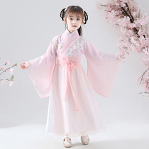 Girls Hanfu Spring and Autumn Childrens Ancient Chinese Style Super Fairy Dress Primary School Performance Little Girl Tang Dress Thin Style