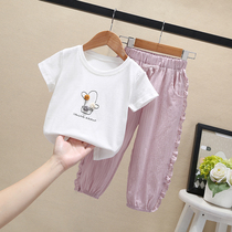 South Korea 2021 summer wear thin Korean version of childrens loose pants wide leg pants small girls ankle-length pants foreign style suit