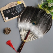 Baby pregnant women cool mosquito repellent natural geese feather fan wooden handle Peacock Ling Zhuge Kongming goose feather fan
