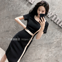 Career flight attendant Lions dress lady Summer short sleeves Lean Fairy dress OL Splicing Black Dress Teacher Professional Dress