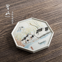 Shengshan hand-painted ceramic ink pot bearing tea bearing Chinese dry bubble table purple sand pot kung fu tea set tea ceremony zero match