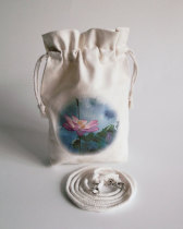 Section Environmental protection inclinable cross rice white canvas Mini drawing rope bunches Buckets Bag Customizable Pattern Cashier Bag