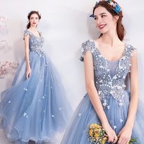 Angel wedding dress smog blue bride toast art test stage performance catwalk wedding dress wholesale 6118T