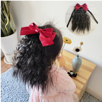 Childrens wig Princess shape corn hot ponytail curly hair water ripples baby jewelry bow student performance tide