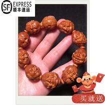 Su Gong famous handmade olive core must send eighteen Arhat hand string double-sided carving 1 9 old core bracelet mens money