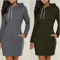 2017 Winter spring Long sleeve head hoodie dress