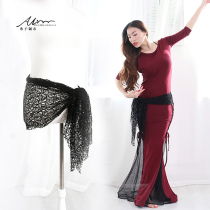 Xizijia belly dance practice suit hip towel Lace hollow mesh sequin waist towel Performance suit bottoms accessories