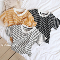 Korean baby childrens clothing baby striped T-shirt 2021 spring and summer new men and women children cotton top base shirt
