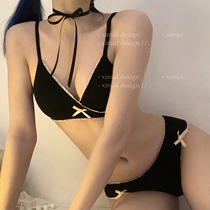 LA black wine red French bow Japanese girl without steel ring comfortable sleep underwear set