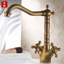 Waller bathroom European antique faucet single hole double all copper basin faucet hot and cold wash basin faucet retro