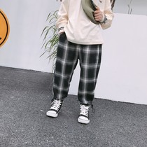 Boys casual pants 2020 new spring and autumn children Korean version of Hong Kong style personality lattice pants casual Joker trousers tide