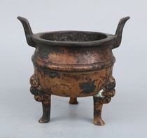 Antique pure copper three elephants head and feet double ears Ming Xuande furnace ornaments antique antique antique old bronze ornaments