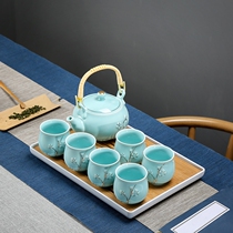 Ciliang pot tea set DeHua gold white porcelain teapot tea cup ceramic kung fu tea set home simple tea tray