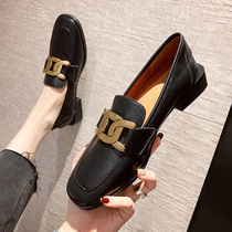 Retro loafer womens spring and autumn 2022 new British style small leather shoes brown soft leather low-heeled thick-heeled shoes