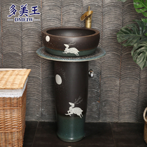 Domeiwang ceramic column washbasin Villa balcony Courtyard One-piece floor-to-ceiling washbasin Outdoor outdoor pool