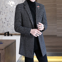 Trench coat mens long Korean version handsome slim spring and autumn business leisure trend coat woolen coat men ls