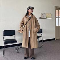 2021 New Korean loose slim Hong Kong style retro long coat women tide ins spring tooling windbreaker women