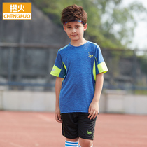 Orange Fire Kids Summer Middle-aged Kids Fast Dry Sports Two Piece Short Sleeve Shorts Boys Outdoor Speed Dry Clothes Sets