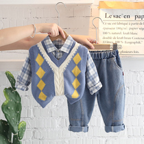 Childrens autumn boys suit 2021 new foreign baby clothes baby spring and autumn three-piece set 1-3 years old