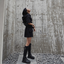 Black cosmos dress summer thin black French locomotive wind shirt skirt dress waist female cool niche