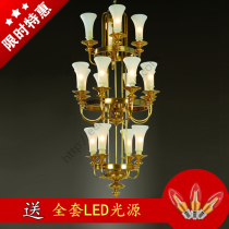 American all-copper three-story staircase lamp villa with empty hall living room lighting pure copper lamp hollow slender staircase chandelier
