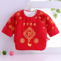 Newborn big red festive plus cotton half-back clothes 0-3 months baby warm lace-up shirt monk gift
