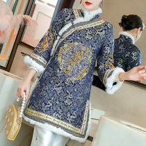 Winter cheongsam womens retro improved Tang suit cotton-padded jacket Chinese style cotton padded jacket padded warm and warm ethnic dress