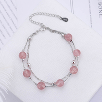 Double Layer Strawberry Crystal Powder Crystal Bracelet With Peach Blossom Korean Version Brief Student Son Ensemble Red Bestie Hand String Gift Woman