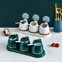 Seasoning box set household combination sugar salt monosodium glutamate condiment storage tank kitchen with spoon storage box