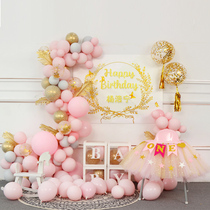 Girl baby 1 one year old birthday arrangement balloon decoration scene children Boy Boy 100 day feast background wall 2
