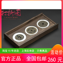 Old Money House. Black walnut 3 pieces 71mm PCCB medium round box spend money Xianfeng ancient coin display collection box