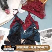 Xiaofen ultra-thin bra set without steel ring big chest small sexy thin transparent lace breathable underwear summer