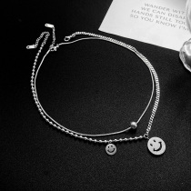 Titanium steel double smiley face pendant ins trend vintage silver hip hop bouncy choker temperament does not fade collar female
