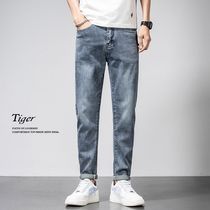 Jeans Mens Korean version Straight-cylinder elastic casual long pants 2022 Spring new loose 90% pants Mens spring and autumn