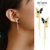 Painless ear clip without ear hole female tassel butterfly earrings temperament long high grade net red earrings face thin earrings