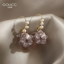 Niche design Purple Cats Eye Stone pearl earrings female senior sense Net red temperament earrings 2021 new earrings summer